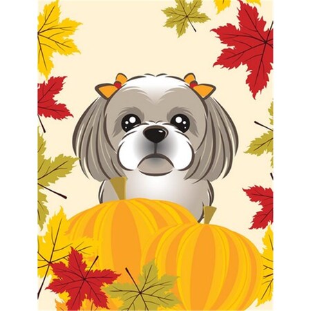 Carolines Treasures Gray Silver Shih Tzu Thanksgiving Canvas House Flag BB2056CHF